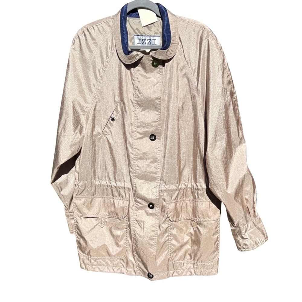 Vintage Izzi Gold Metallic Utility Jacket Navy Trim Lightweight Size‎ M